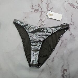 Good American Swim Bottom Women Foil Green Better Bikini Metallic